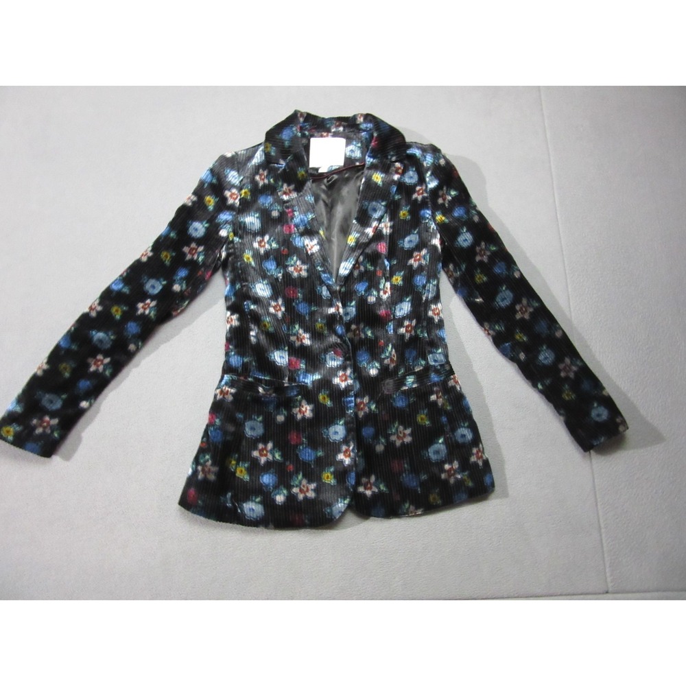 Anthropologie Jacket Womens 0 Black Floral Etienne Blazer Corduroy Notch Lapel